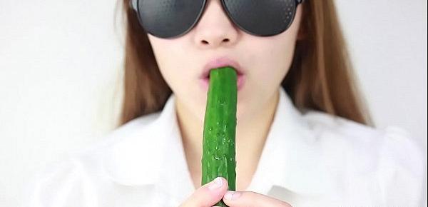  Eating Fetish Women  make sounds while eating cucumber